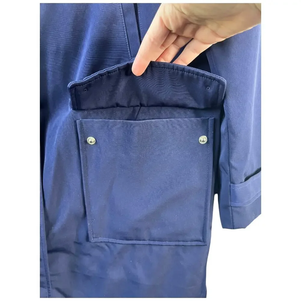 Michael Kors wool blend long quilted filled rain jacket overcoat snap blue Large